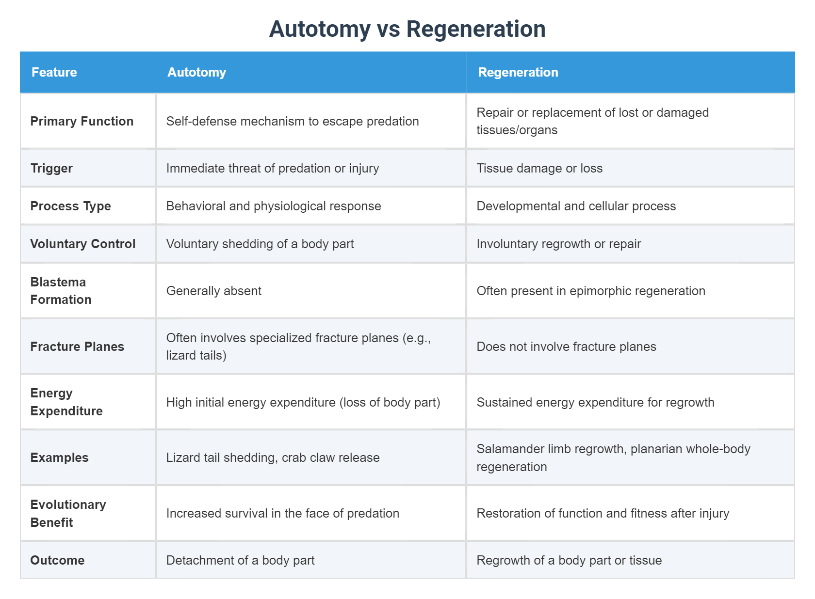 Autotomy vs Regeneration