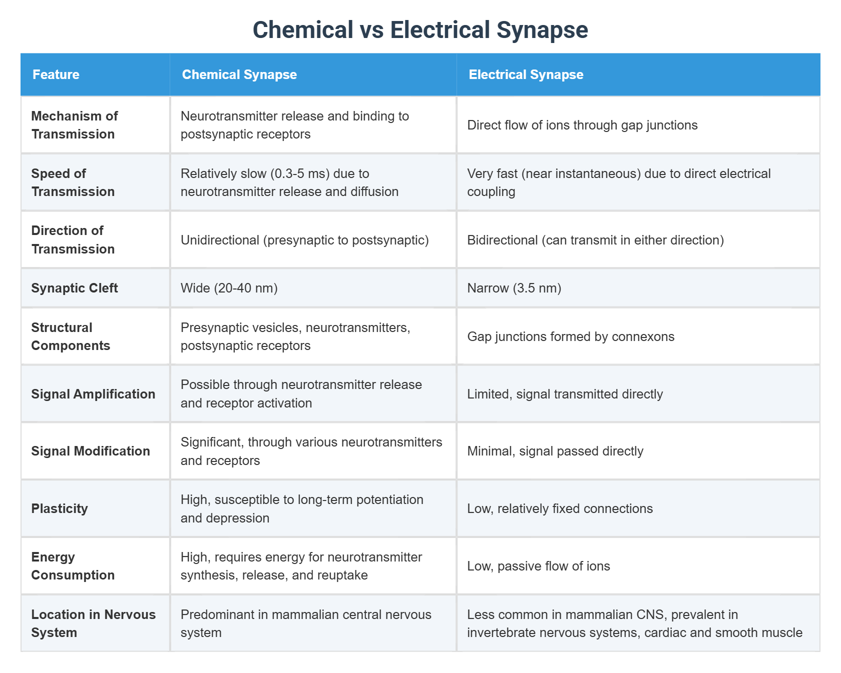 Chemical vs Electrical Synapse