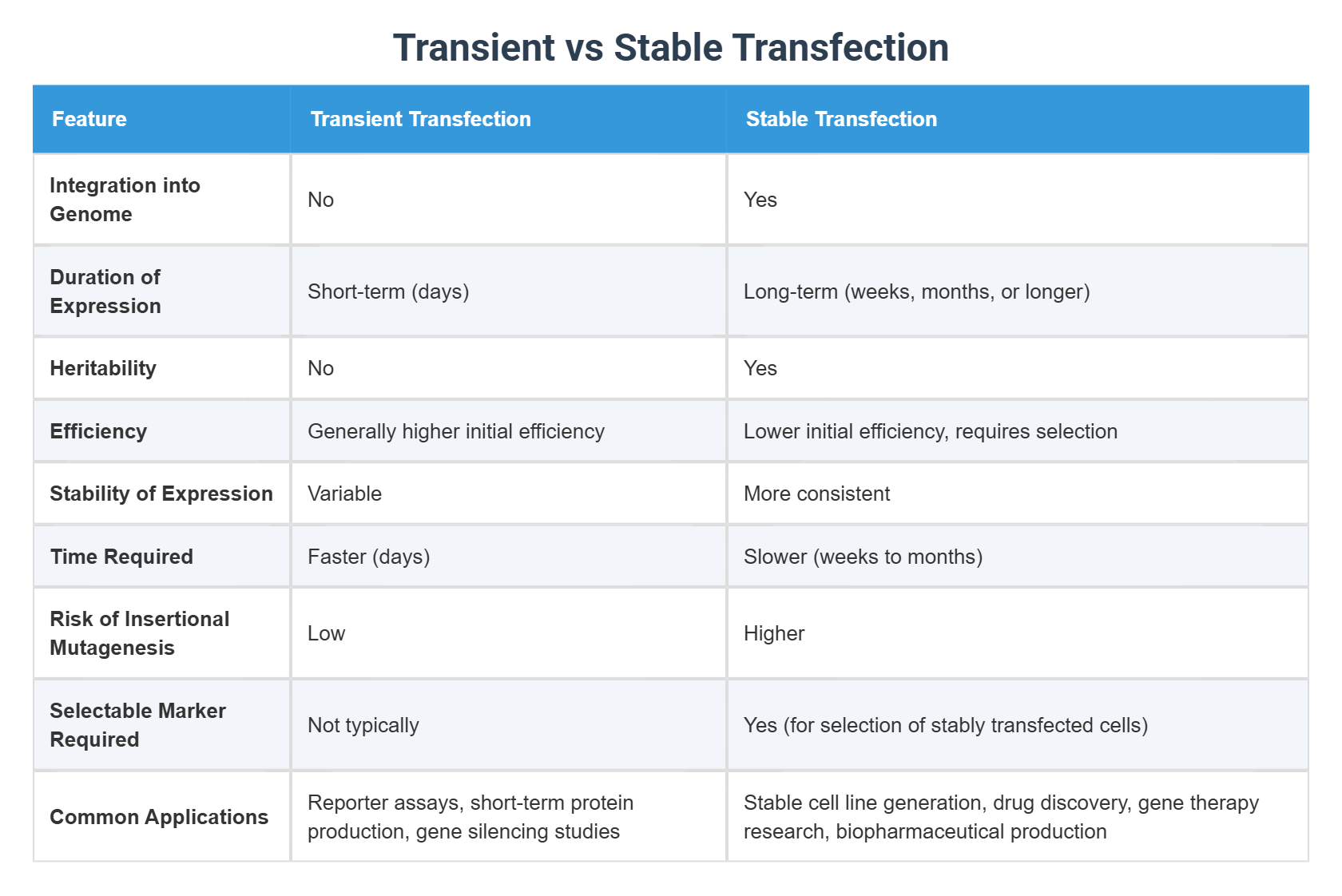 Transient Transient vs Stable Transfection